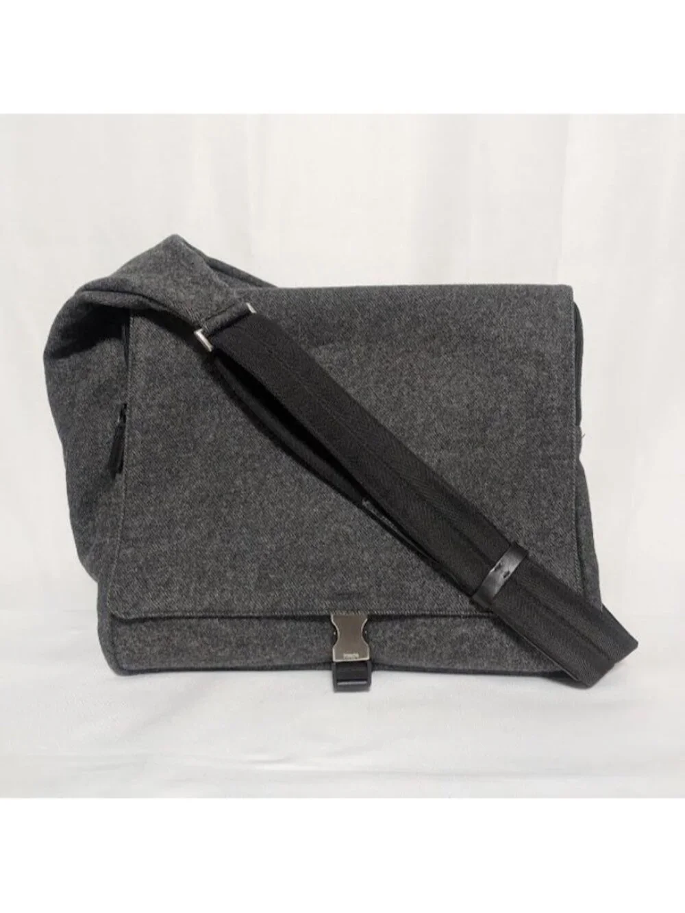 Prada Wool Triangle Logo Gray Messenger Bag Length Adjustable